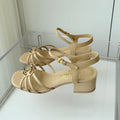 CHANEL MID HEEL SANDALS IN FLAX YELLOW LAMBSKIN