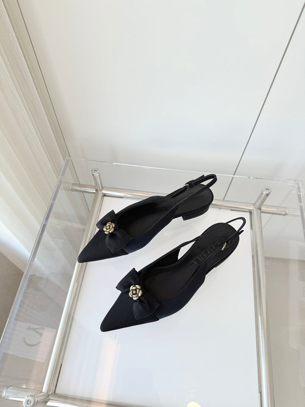 CHANEL SLINGBACKS 18 MM IN BLACK CALFSKIN MIX CANVAS