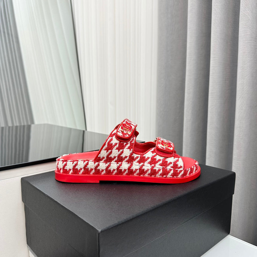 CHANEL dad sandals red white mules