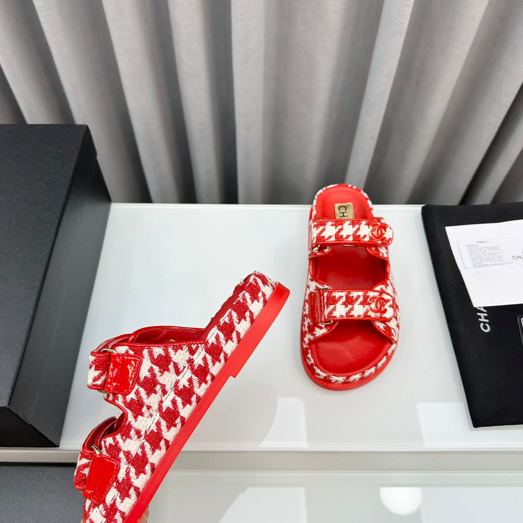 CHANEL dad sandals red white mules