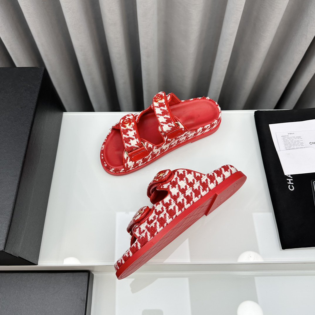 CHANEL dad sandals red white mules