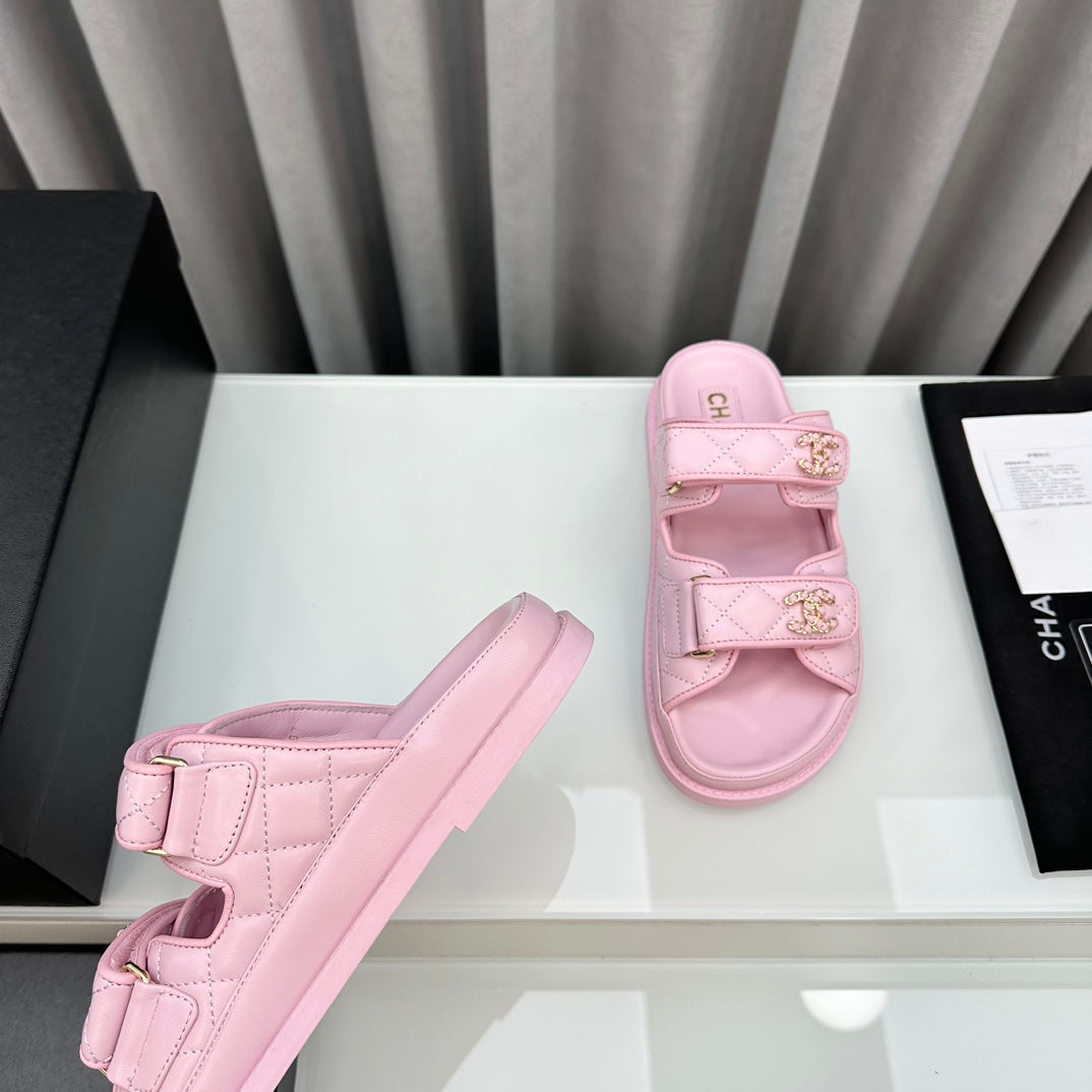 CHANEL dad sandals pink lambskin mules
