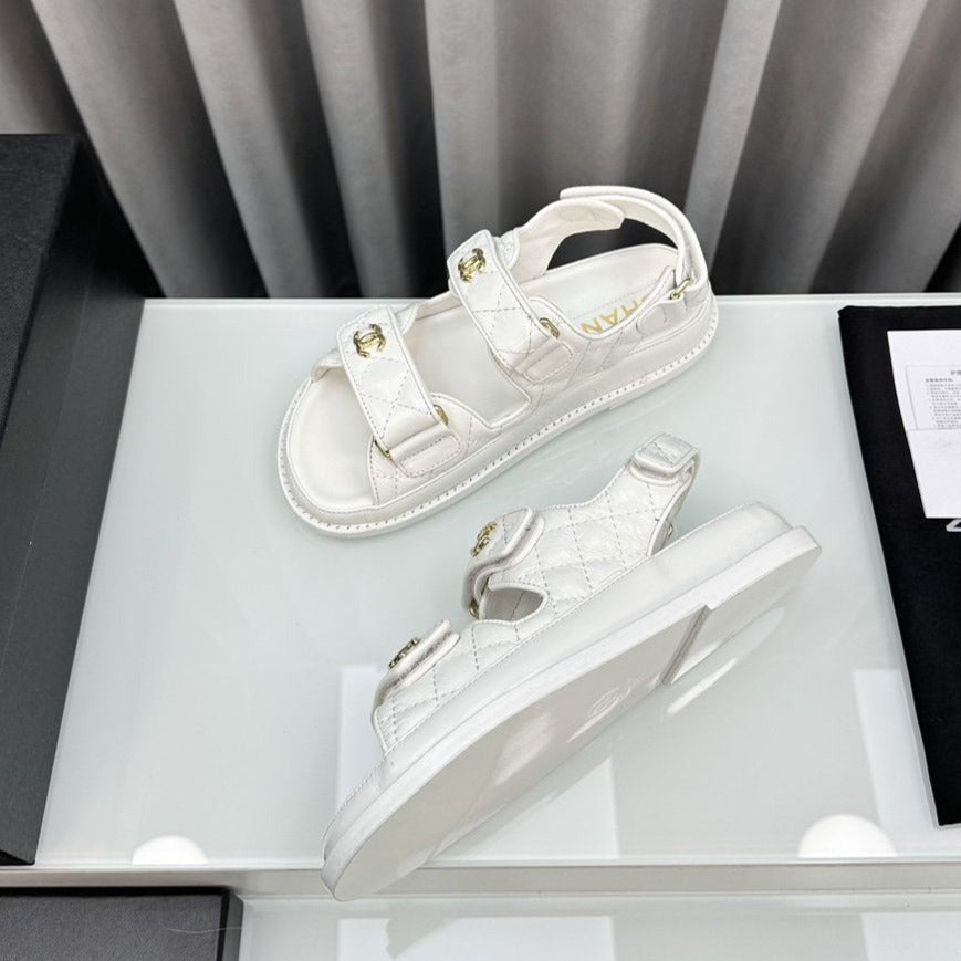 CHANEL dad sandals white pantet lambskin