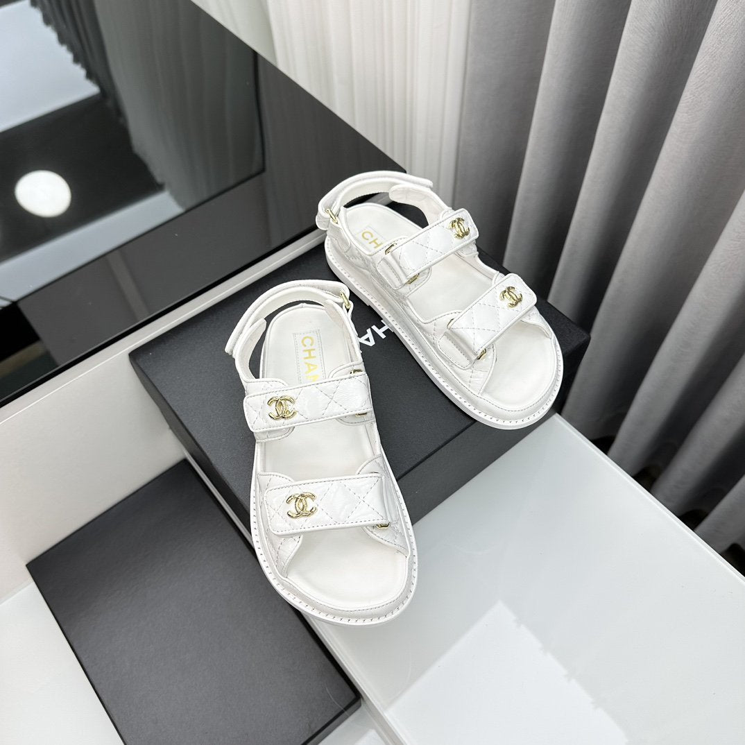 CHANEL dad sandals white pantet lambskin