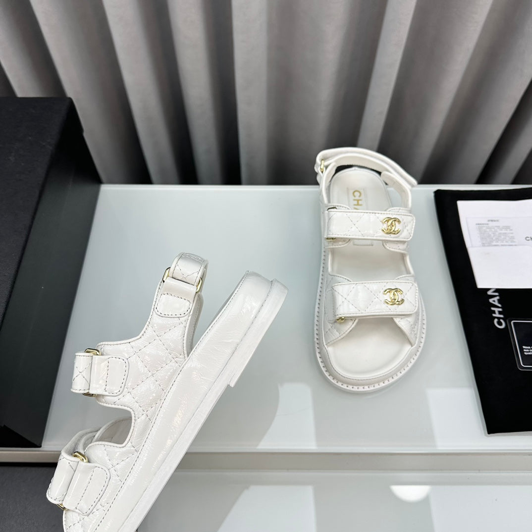 CHANEL dad sandals white pantet lambskin