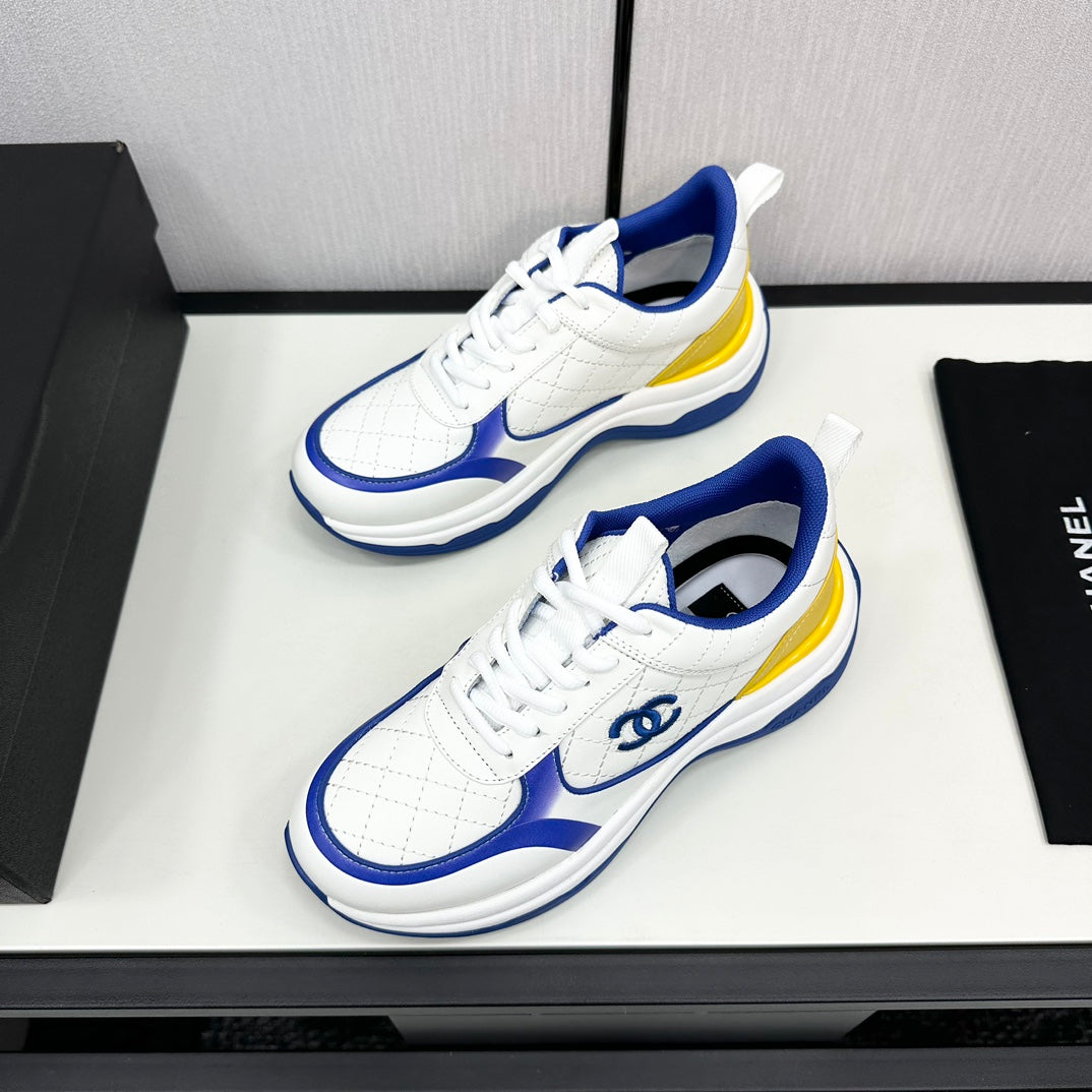 CHANEL SNEAKER IN WHITE MIX COBALT BLUE EMBROIDERED LAMBSKIN