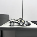 CHANEL HIGH MULE IN WHITE MIX BLACK WOOL TWEED AND CALFSKIN
