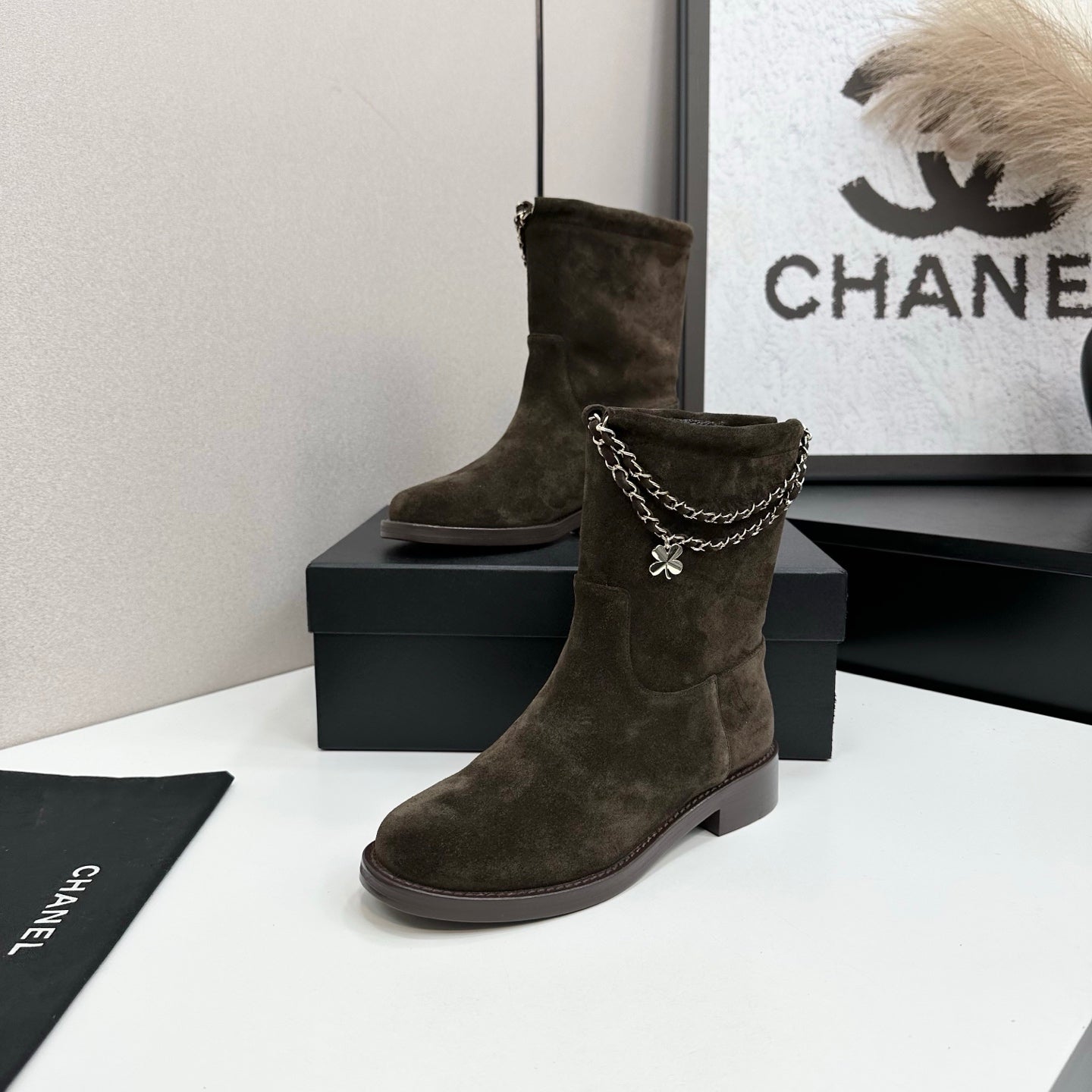 CHANEL 25S SHORT BOOTS IN BROWN SUEDE SILVER HARDWARE