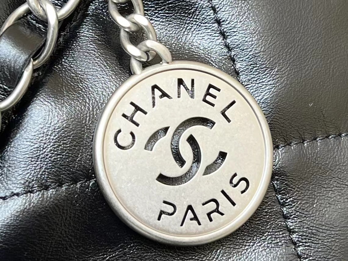 CHANEL 19 HOBO BAG 43CM BLACK GOATSKIN SILVER HARDWARE