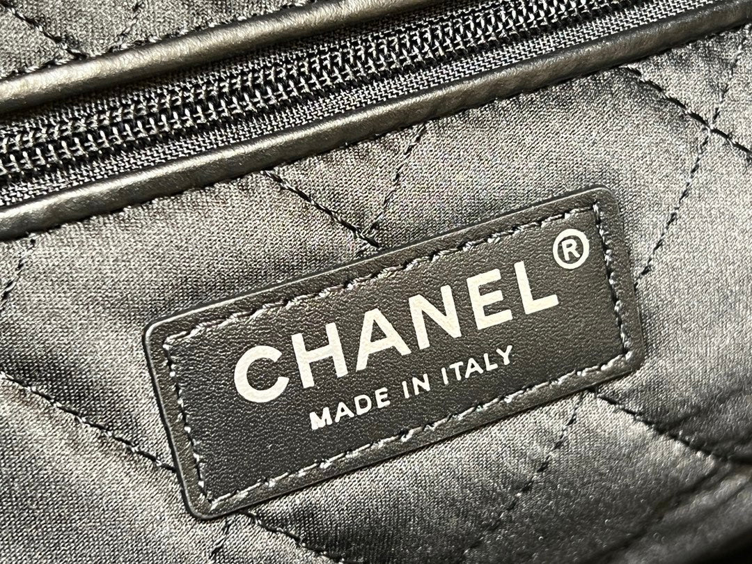 CHANEL 19 HOBO BAG 43CM BLACK GOATSKIN SILVER HARDWARE