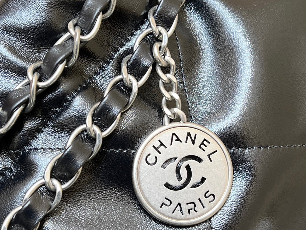 CHANEL 19 HOBO BAG 43CM BLACK GOATSKIN SILVER HARDWARE