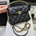 CHANEL 25S  TOTE CROSSBODY BAG 19 IN BLACK CALFSKIN WITH METAL HANDLE
