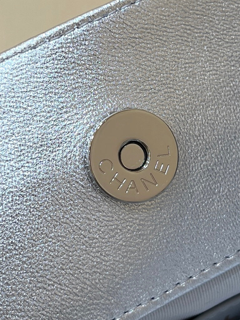 CHANEL DRAWSTRING BUCKET BACKPACK 24 IN SILVER-TONE LAMBSKIN SILVER HARDWARE