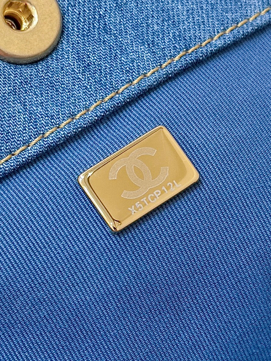 CHANEL 25S HOBO BAG 24 IN BLUE DENIM GOLD HARDWARE