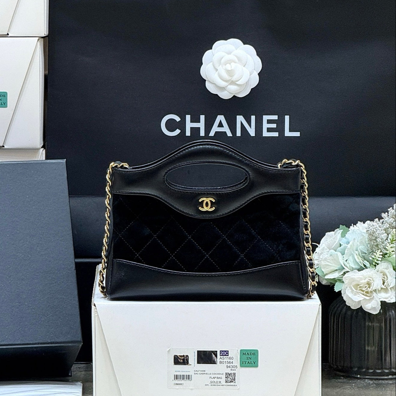 CHANEL 25S  MINI SHOPPING BAG 20 IN BLACK SUEDE CALFSKIN