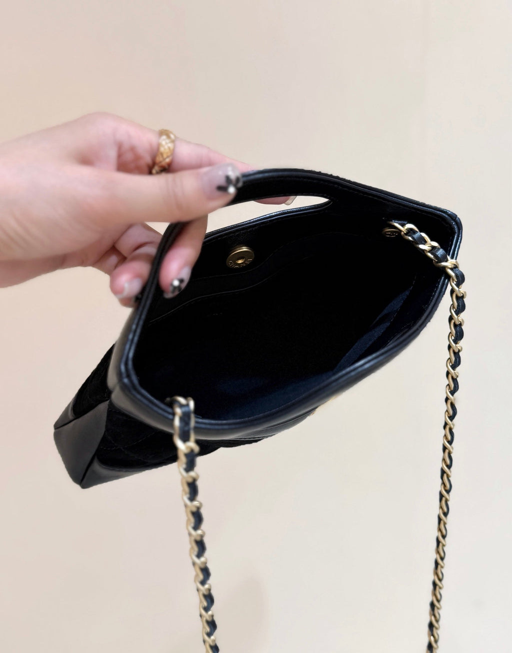 CHANEL 25S  MINI SHOPPING BAG 20 IN BLACK SUEDE CALFSKIN