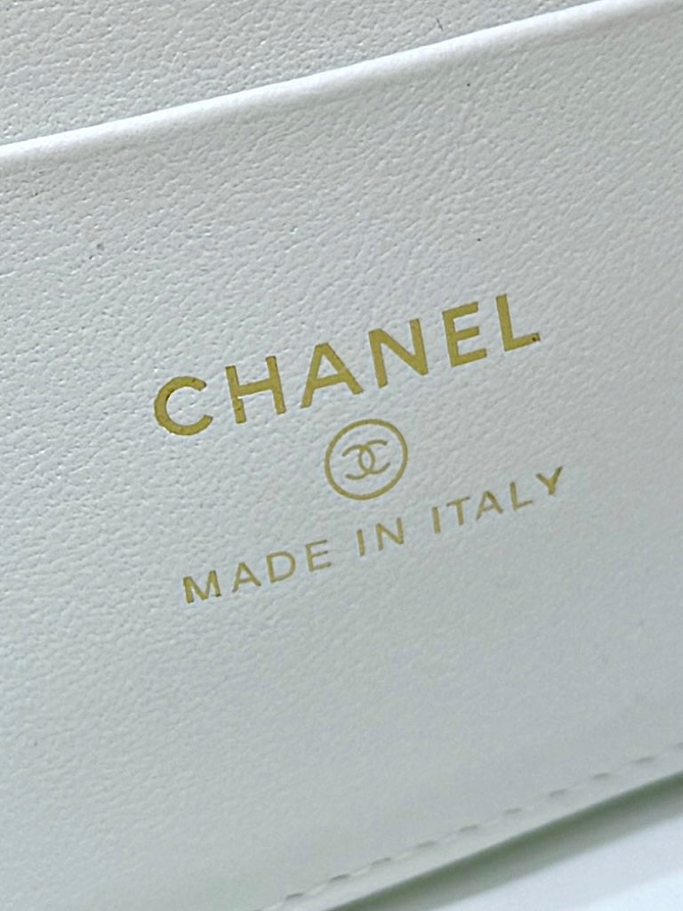 CHANEL STRASS VANITY QUILTED CASE 19 IN WHITE CALFSKIN WITH GOLD METALLIC