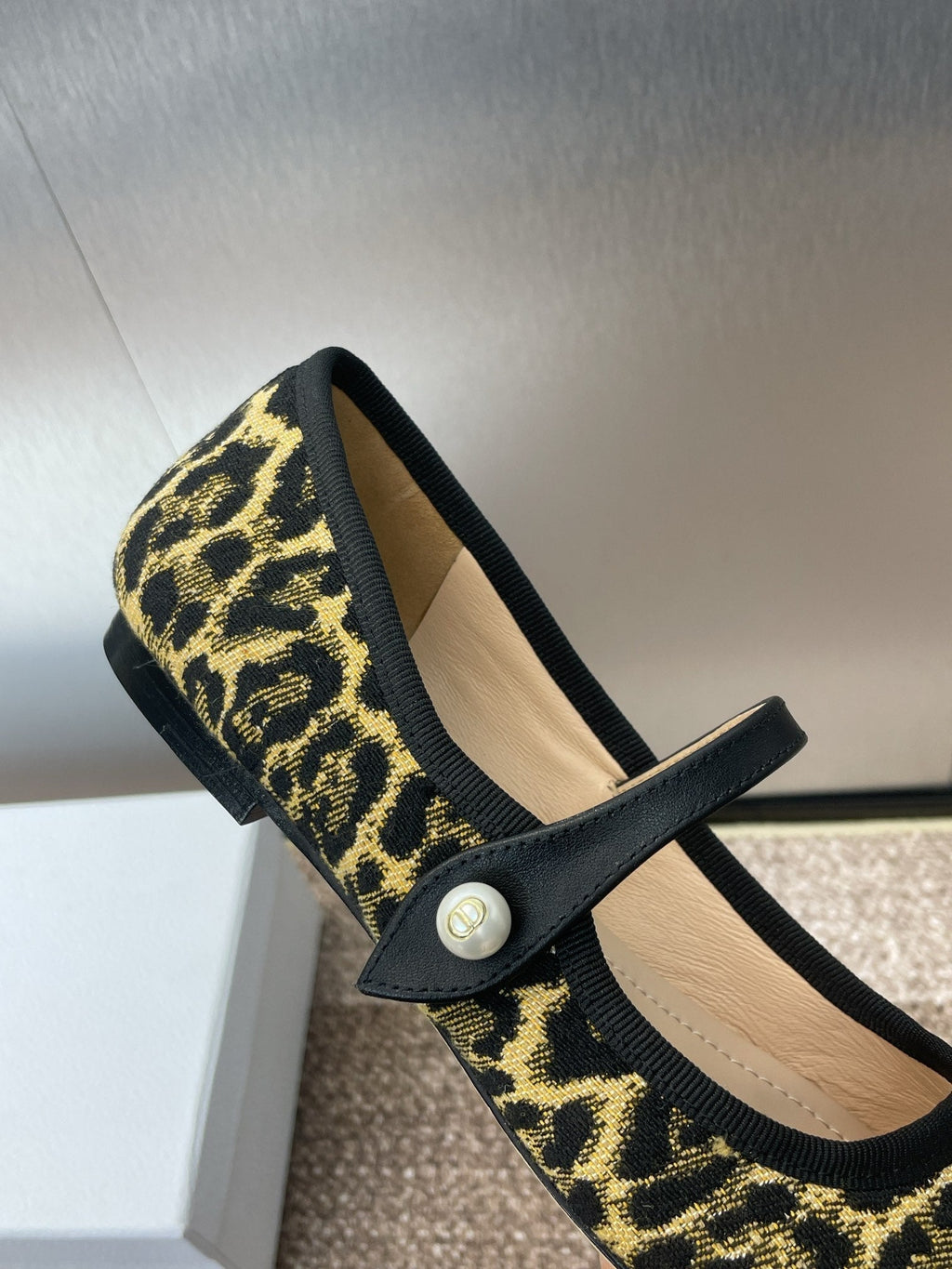 DIOR BALLET FLAT CAMEL PONY HAIR CALFSKIN WITH BROWN LEOPARD MOTIF