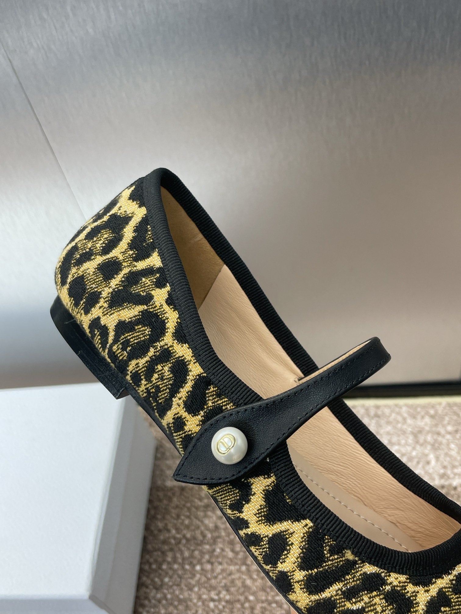 DIOR BALLET FLAT CAMEL PONY HAIR CALFSKIN WITH BROWN LEOPARD MOTIF