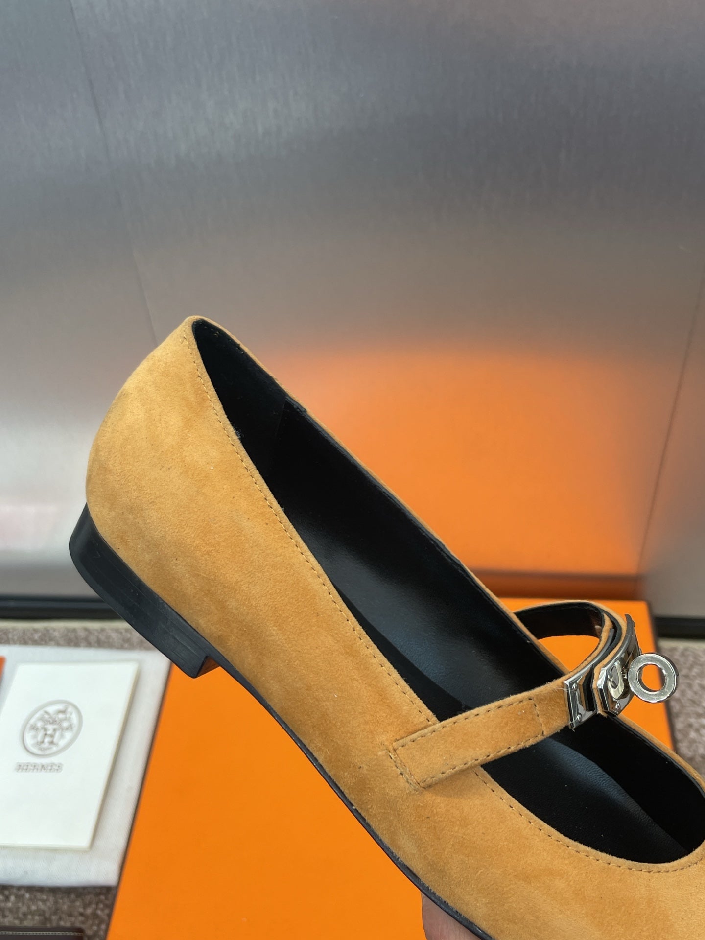 HERMES KIARA FLAT PUMP IN BRONZE BROWN SUEDE