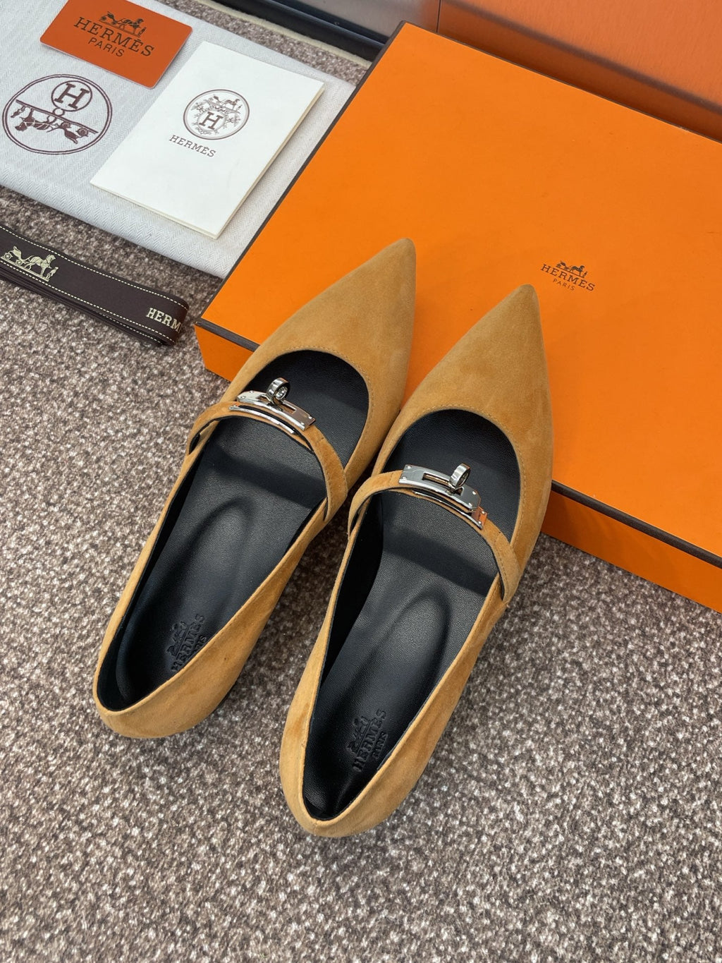 HERMES KIARA FLAT PUMP IN BRONZE BROWN SUEDE