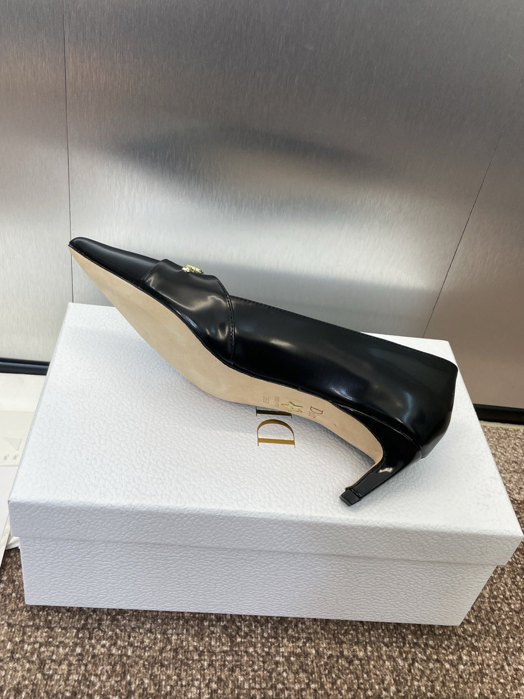 DIOR MY DD 25S HIGH HEEL 55MM IN BLACK LAMBSKIN GOLD LOGO
