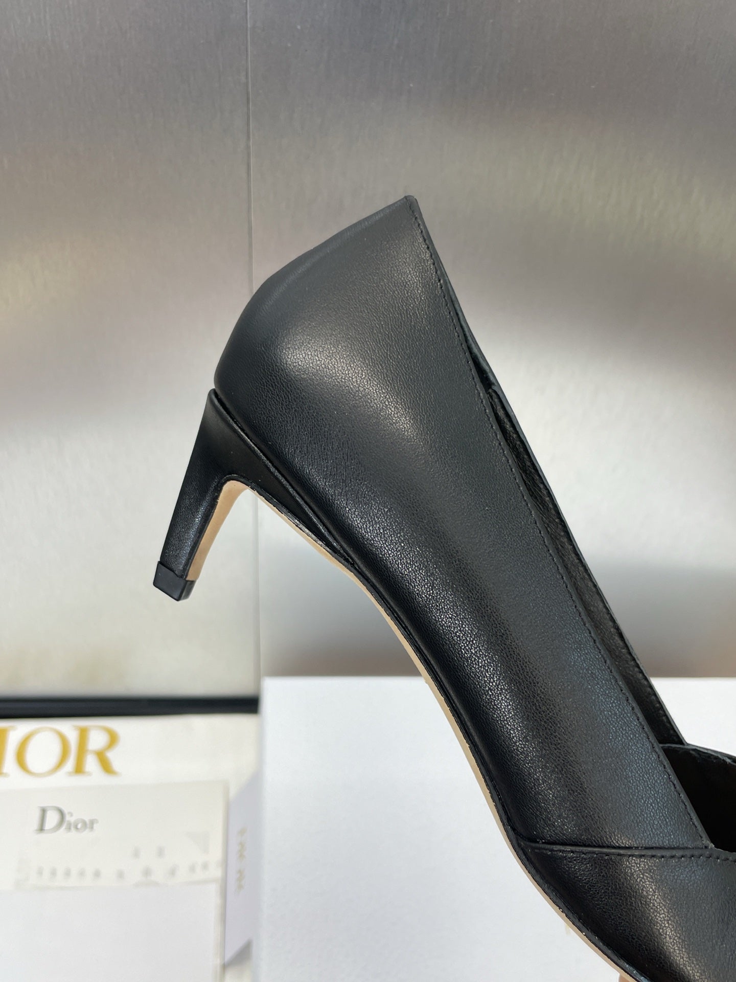 DIOR MY DD 25S HIGH HEEL 55MM IN BLACK CALFSKIN GOLD LOGO