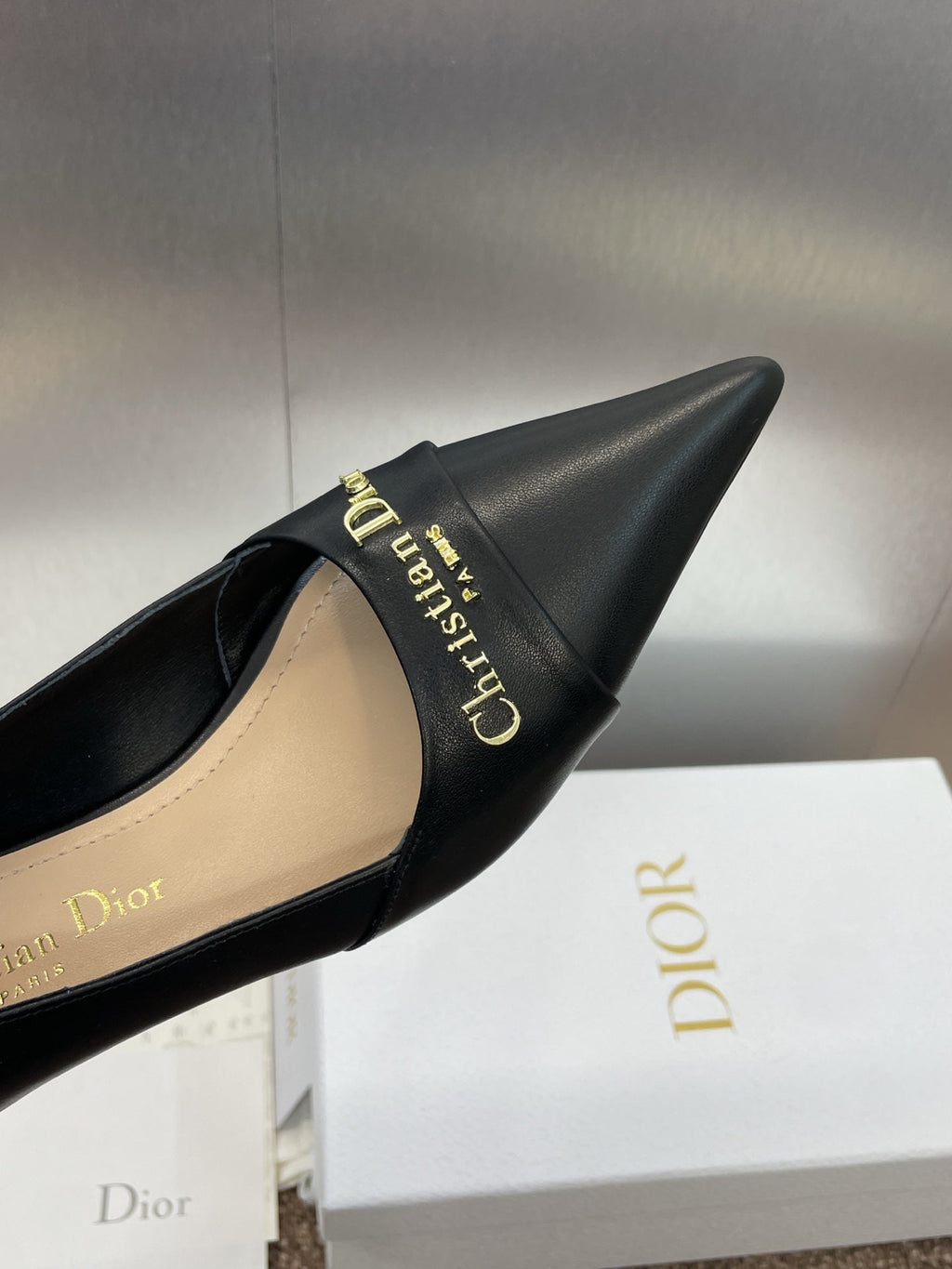 DIOR MY DD 25S HIGH HEEL 55MM IN BLACK CALFSKIN GOLD LOGO