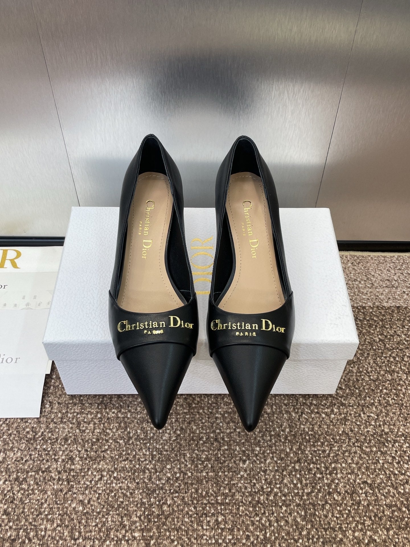 DIOR MY DD 25S HIGH HEEL 55MM IN BLACK CALFSKIN GOLD LOGO