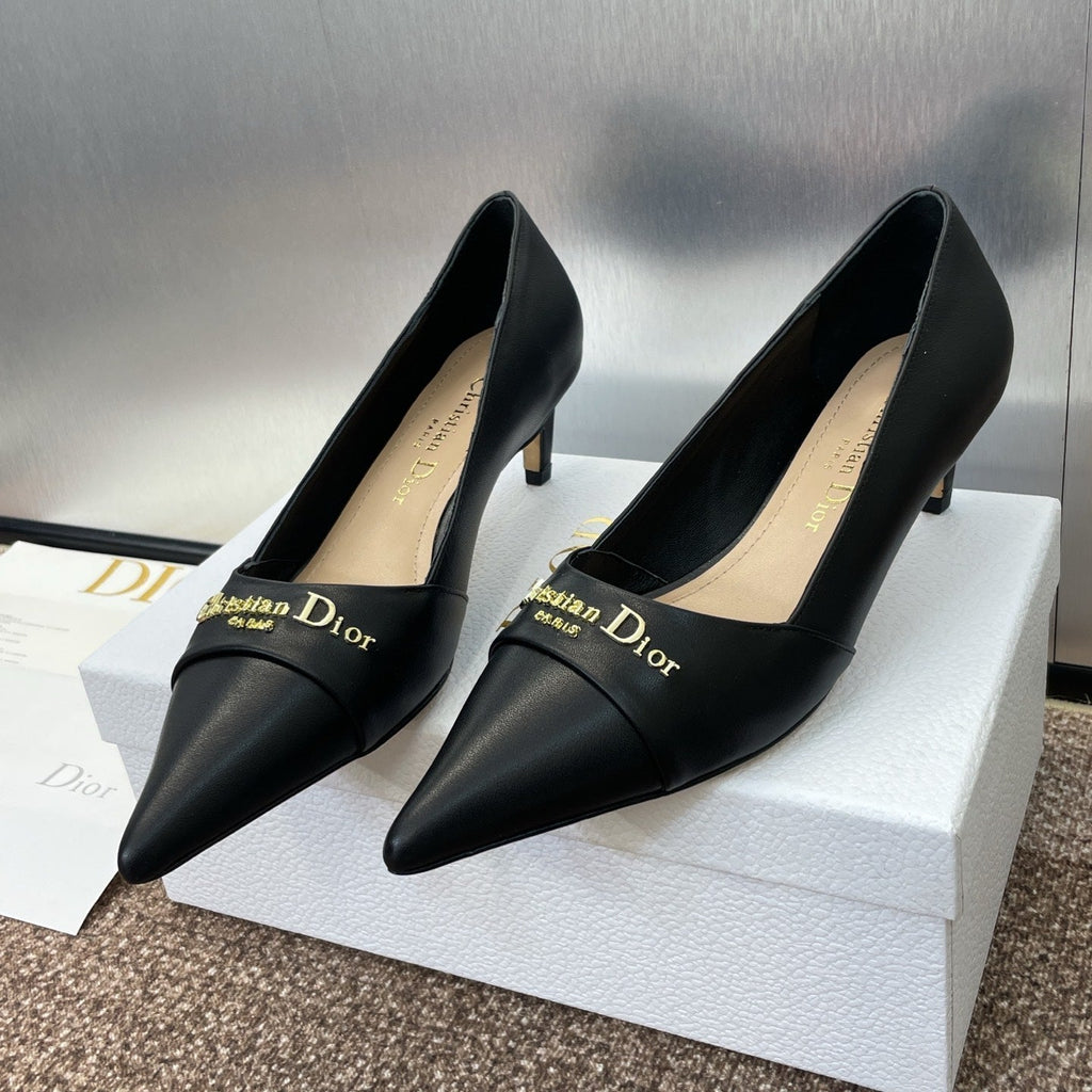 DIOR MY DD 25S HIGH HEEL 55MM IN BLACK CALFSKIN GOLD LOGO