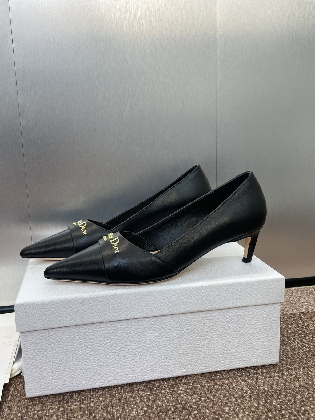 DIOR MY DD 25S HIGH HEEL 55MM IN BLACK CALFSKIN GOLD LOGO