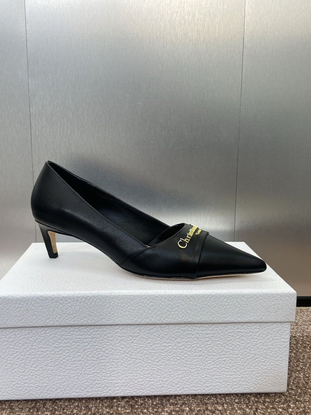 DIOR MY DD 25S HIGH HEEL 55MM IN BLACK CALFSKIN GOLD LOGO