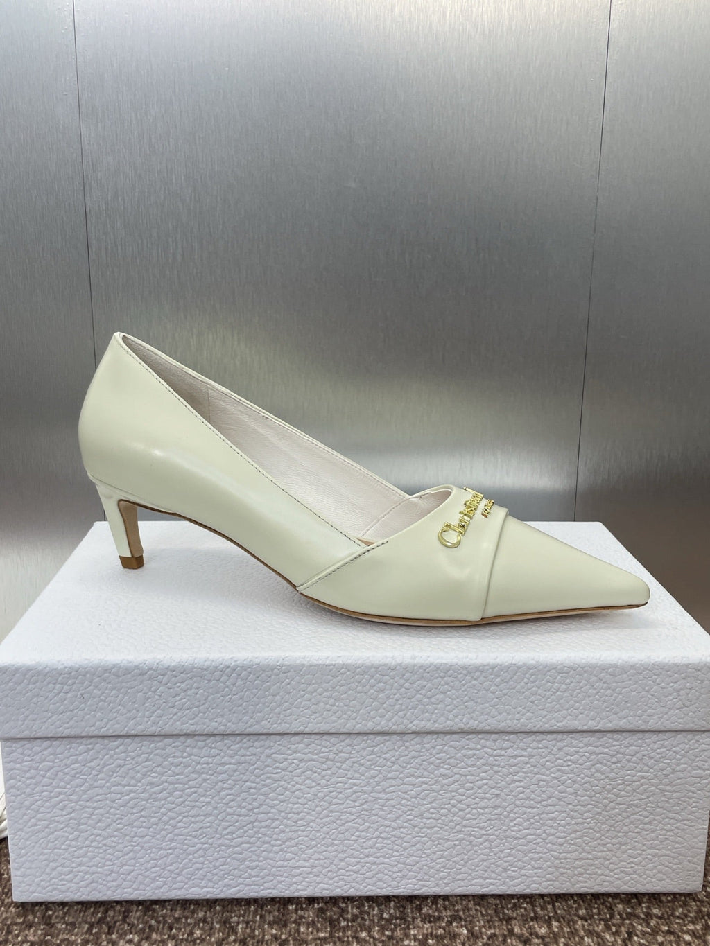 DIOR MY DD 25S HIGH HEEL 55MM IN WHITE CALFSKIN GOLD LOGO
