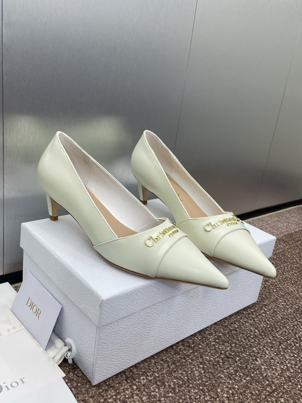 DIOR MY DD 25S HIGH HEEL 55MM IN WHITE CALFSKIN GOLD LOGO