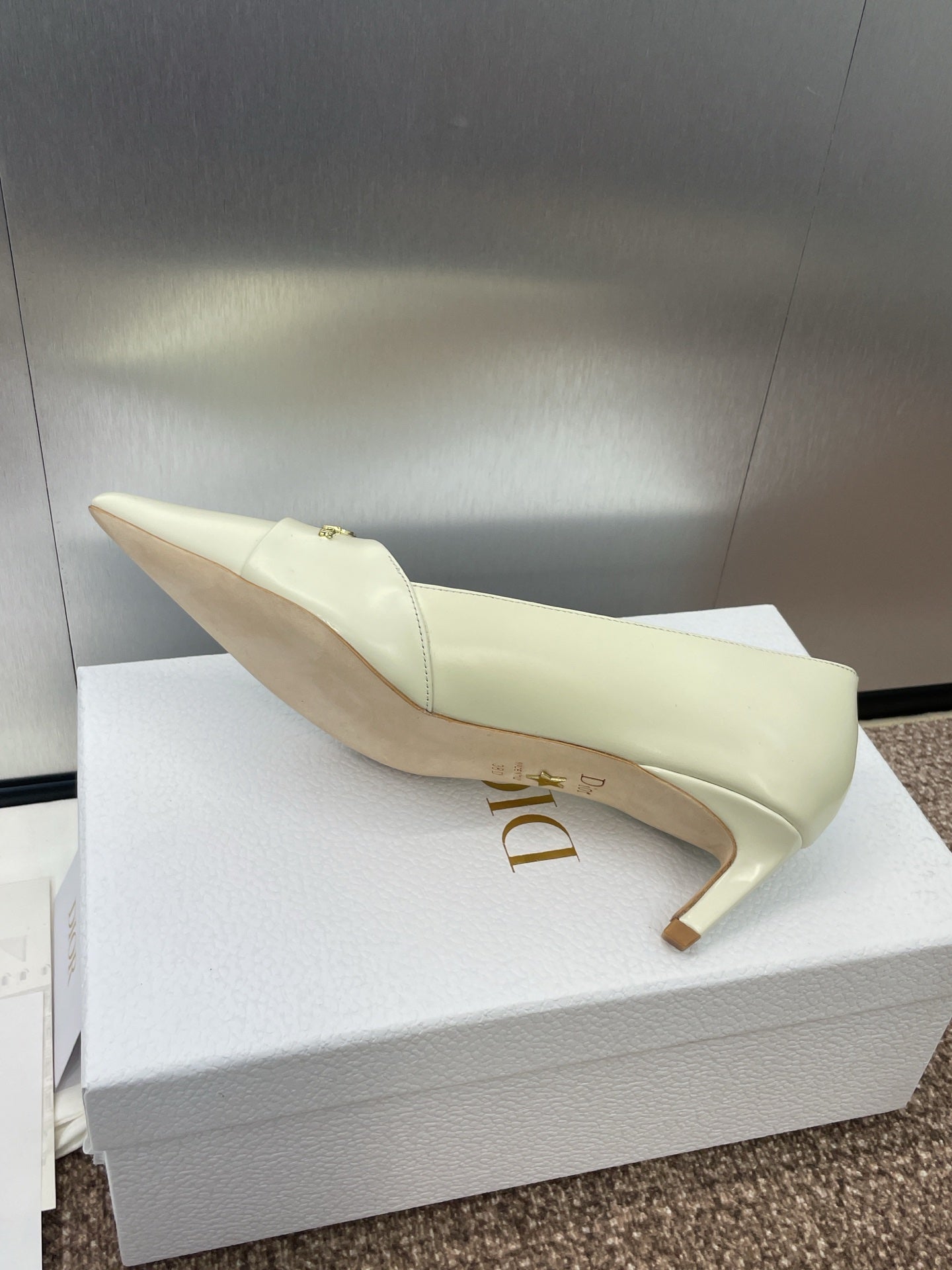 DIOR MY DD 25S HIGH HEEL 55MM IN WHITE CALFSKIN GOLD LOGO
