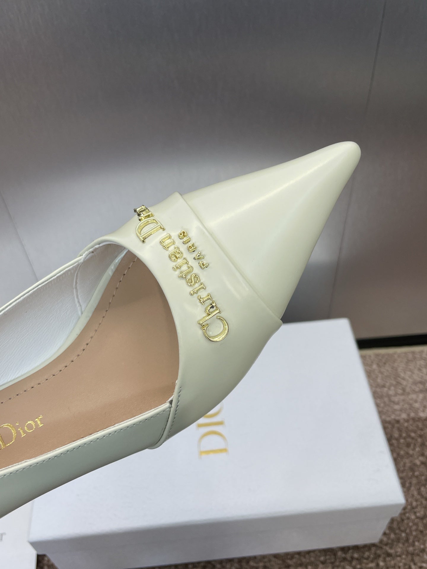 DIOR MY DD 25S HIGH HEEL 55MM IN WHITE CALFSKIN GOLD LOGO