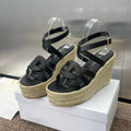 DIOR D-CLUB 25S HIGH HEEL WEDGE 100MM IN BLACK CALFSKIN RAFFIA SOLE
