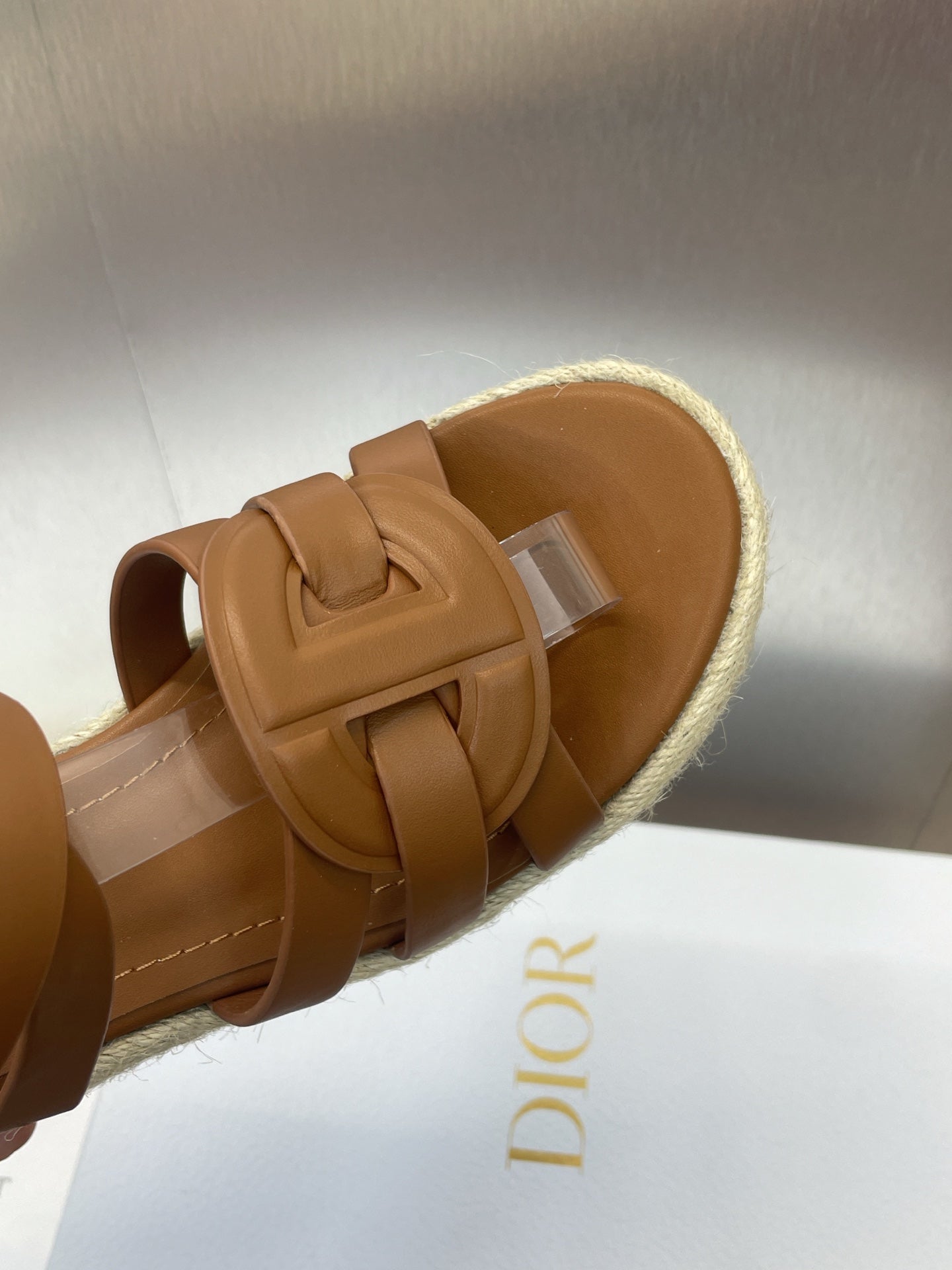 DIOR D-CLUB 25S HIGH HEEL WEDGE 100MM IN BROWN CALFSKIN RAFFIA SOLE