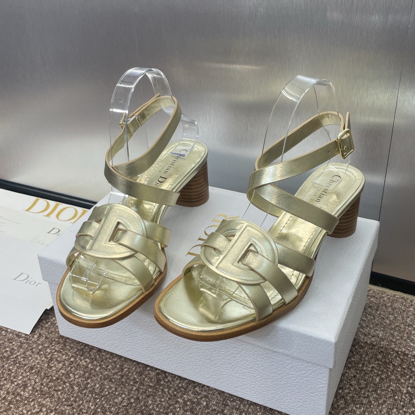DIOR D-CLUB HIGH HEEL SLIDE 25S 55MM IN GOLD GLOSSY CALFSKIN