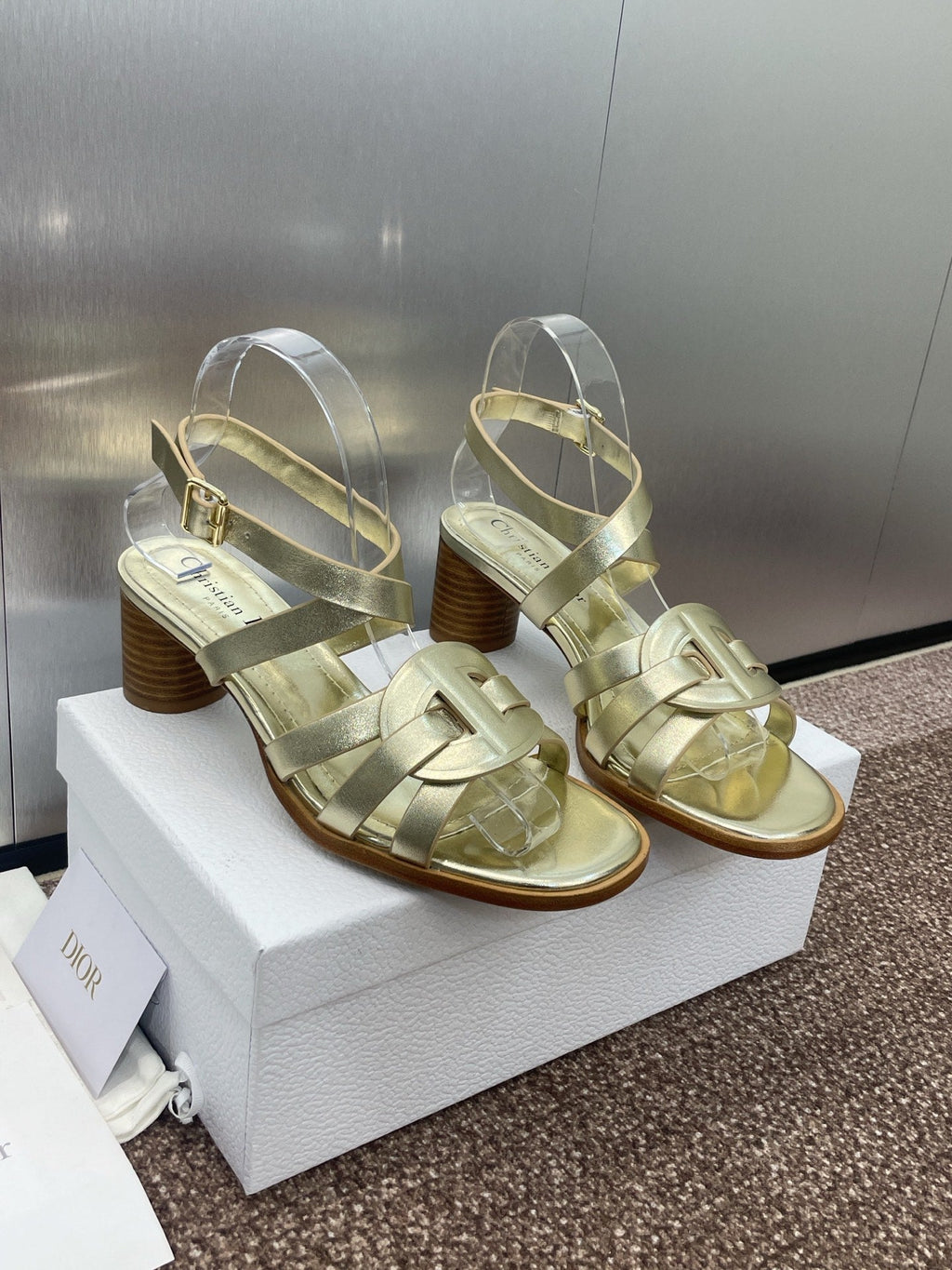 DIOR D-CLUB HIGH HEEL SLIDE 25S 55MM IN GOLD GLOSSY CALFSKIN