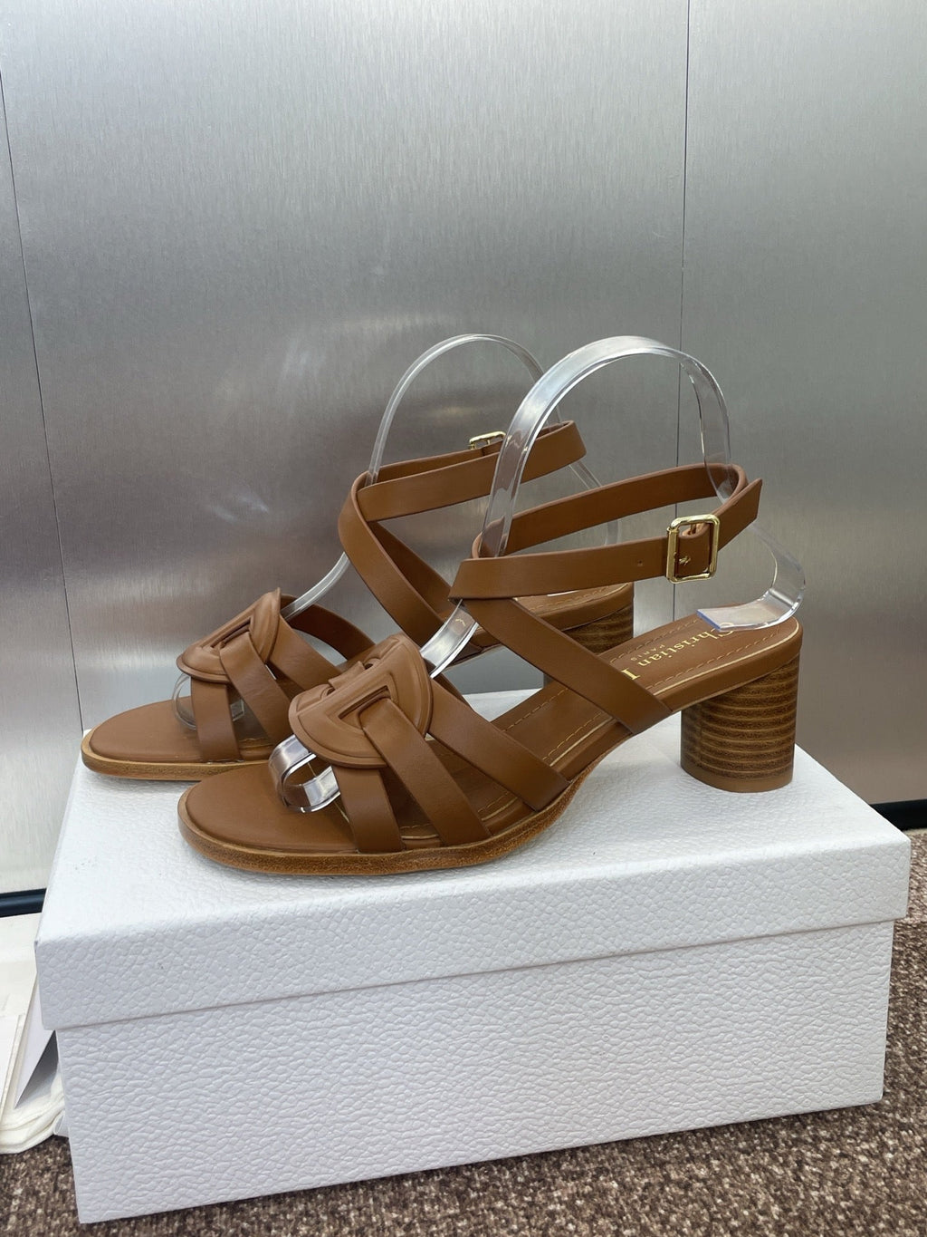 DIOR D-CLUB HIGH HEEL SLIDE 25S 55MM IN BROWN CALFSKIN
