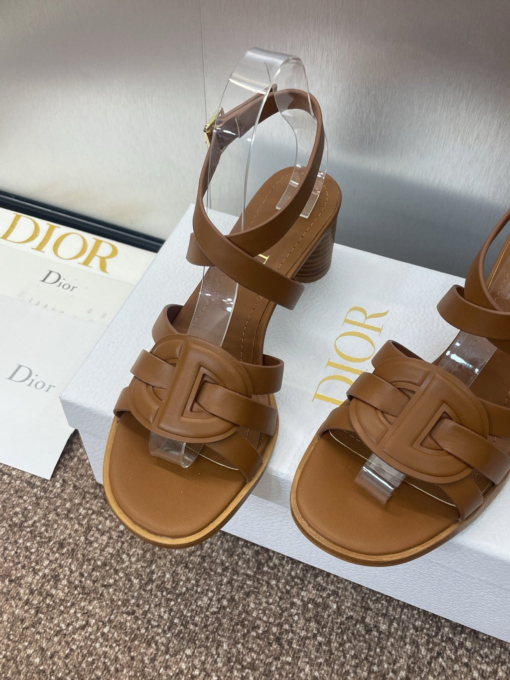 DIOR D-CLUB HIGH HEEL SLIDE 25S 55MM IN BROWN CALFSKIN
