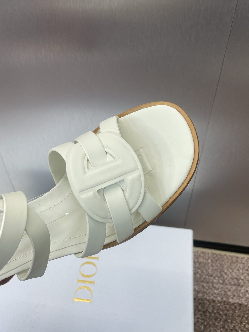 DIOR D-CLUB HIGH HEEL SLIDE 25S 55MM IN WHITE CALFSKIN