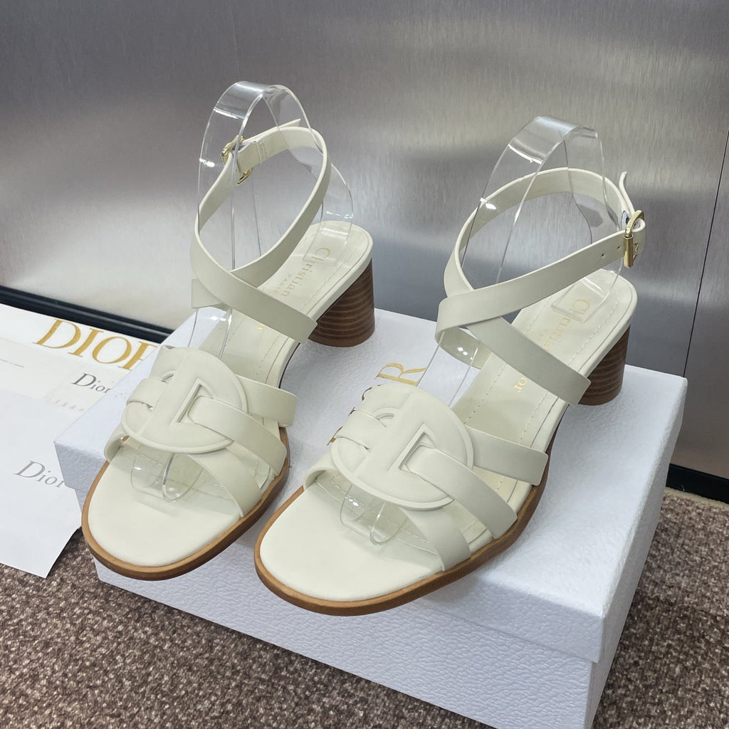DIOR D-CLUB HIGH HEEL SLIDE 25S 55MM IN WHITE CALFSKIN