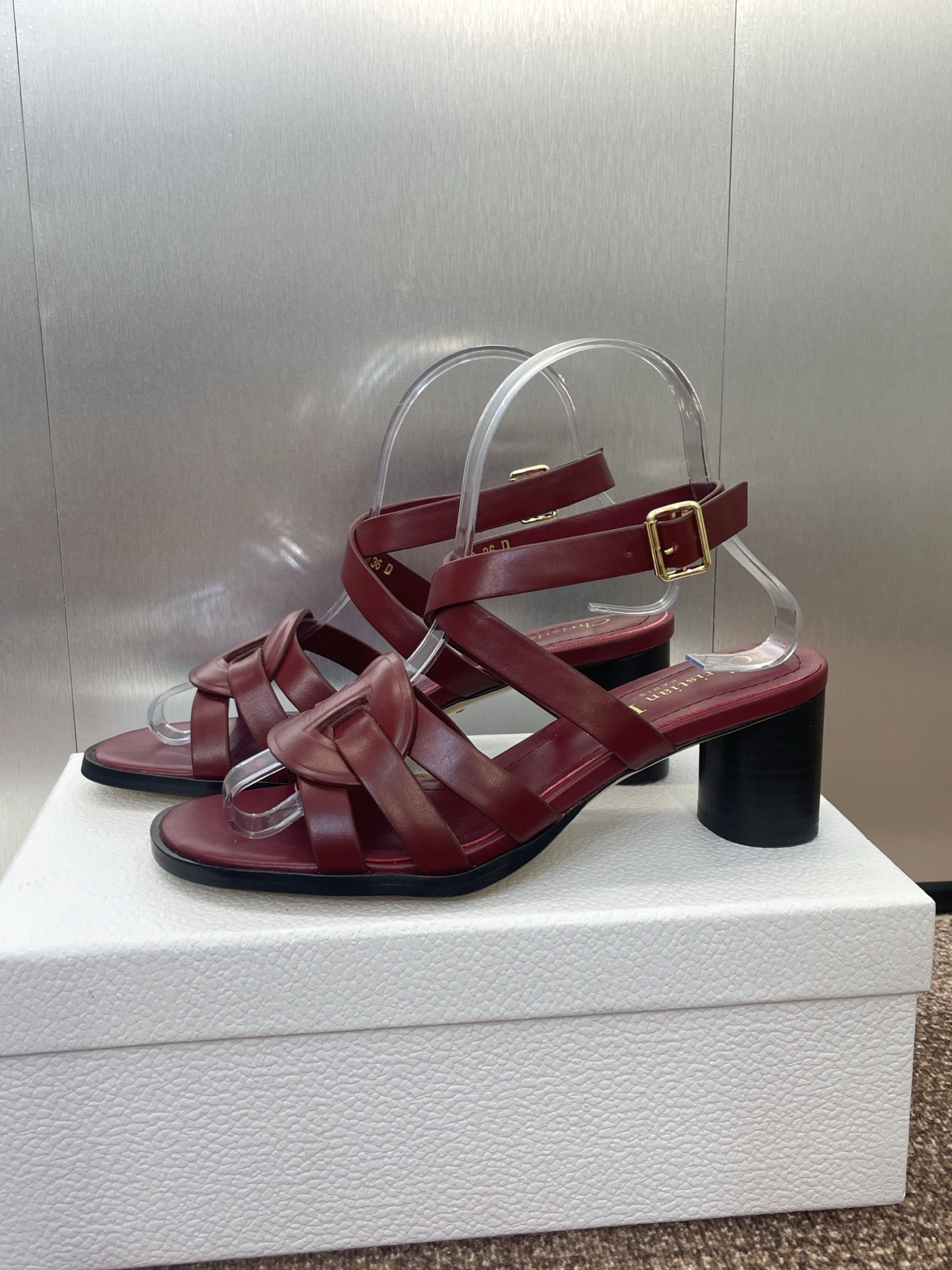 DIOR D-CLUB HIGH HEEL SLIDE 25S 55MM IN BURGUNDY RED CALFSKIN