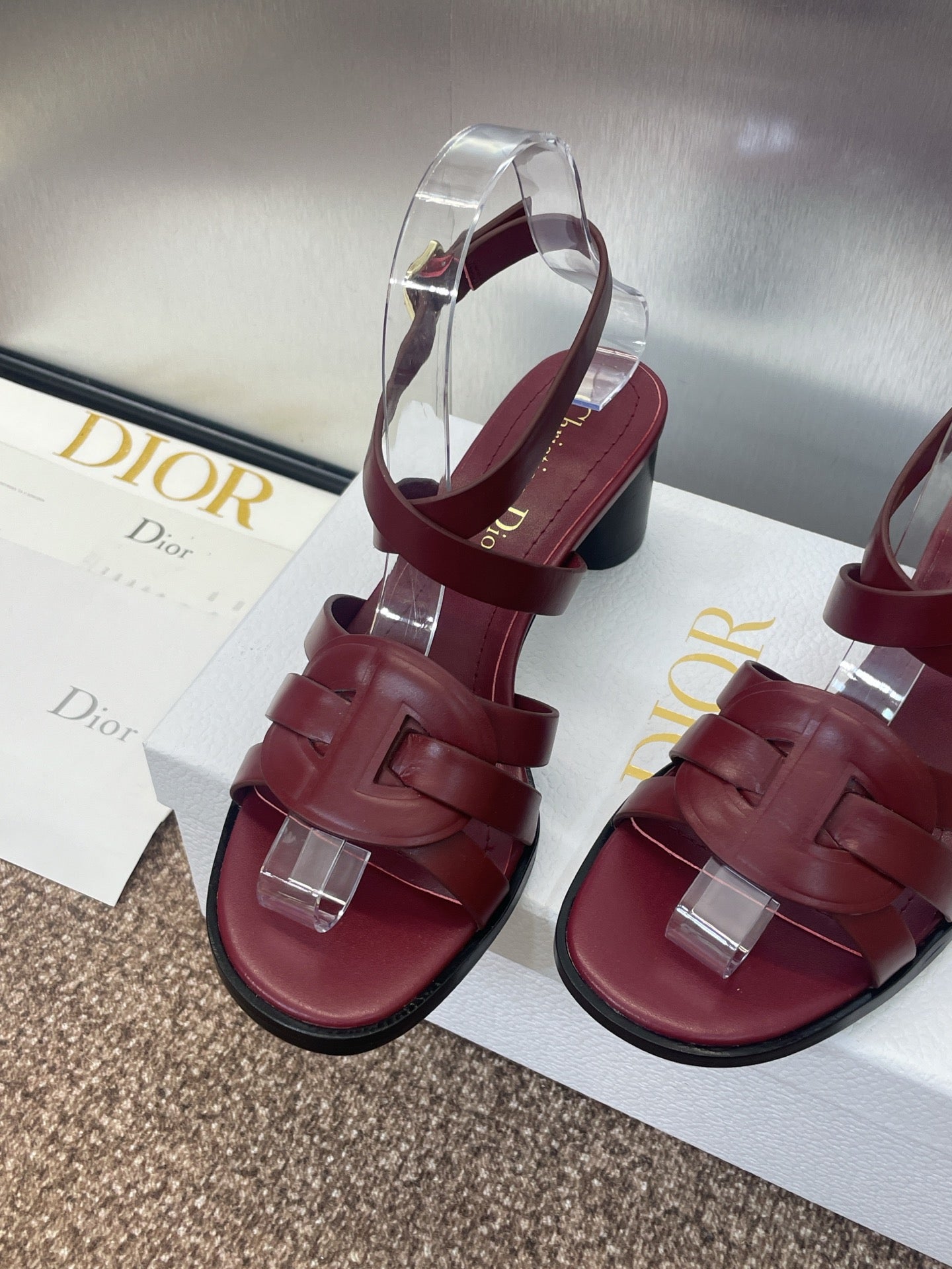 DIOR D-CLUB HIGH HEEL SLIDE 25S 55MM IN BURGUNDY RED CALFSKIN
