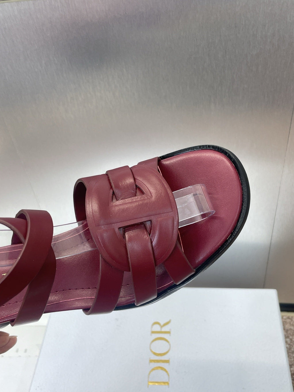 DIOR D-CLUB HIGH HEEL SLIDE 25S 55MM IN BURGUNDY RED CALFSKIN
