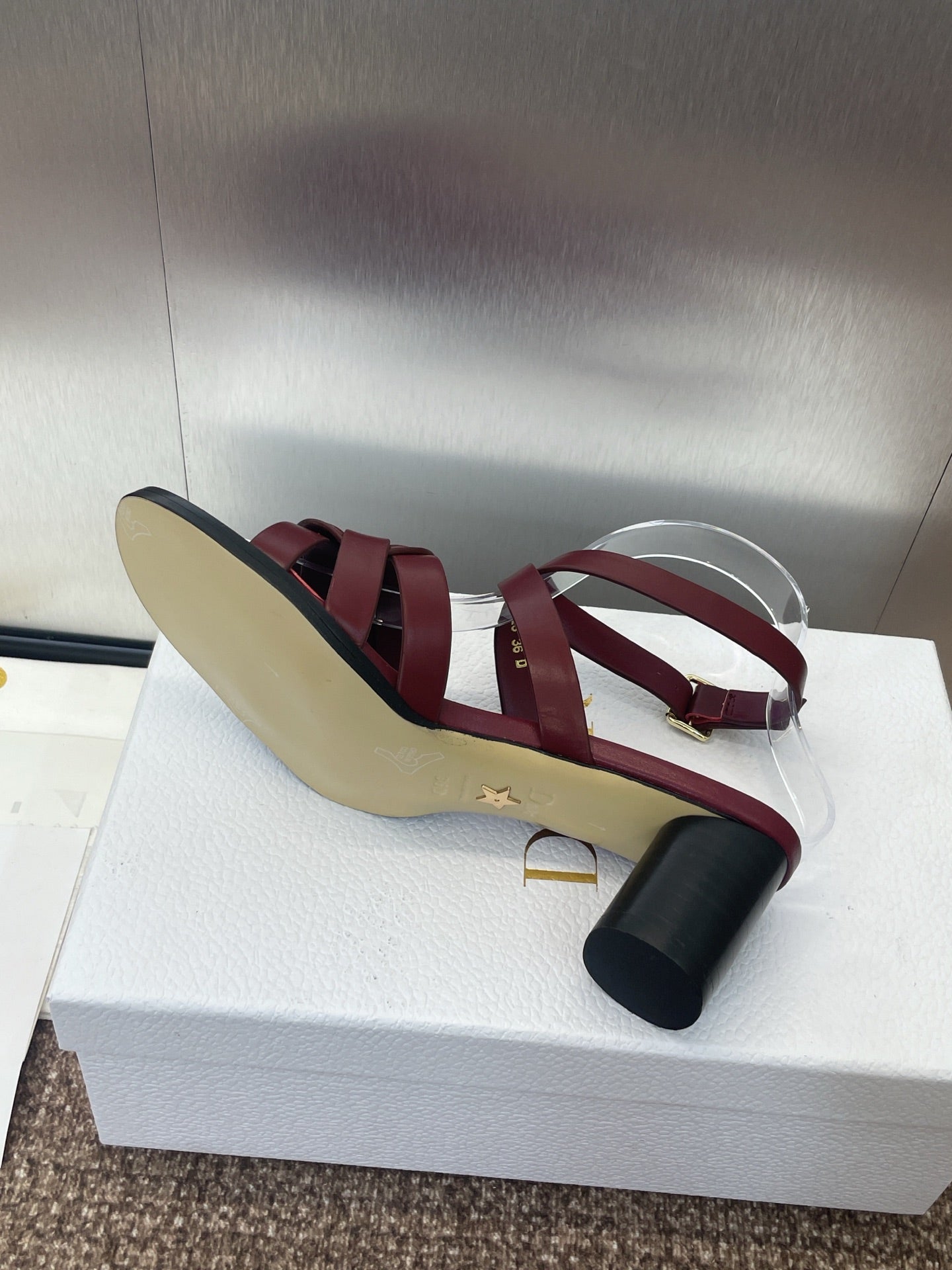 DIOR D-CLUB HIGH HEEL SLIDE 25S 55MM IN BURGUNDY RED CALFSKIN