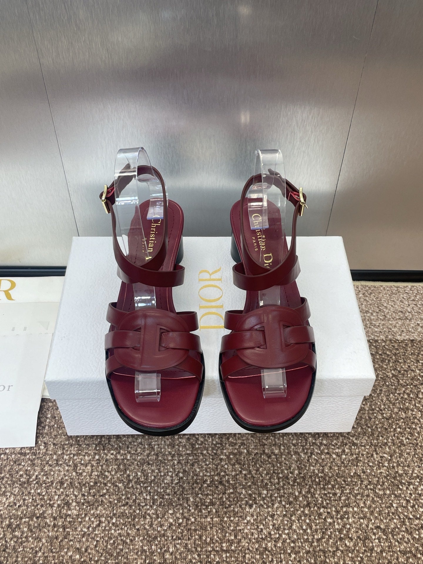 DIOR D-CLUB HIGH HEEL SLIDE 25S 55MM IN BURGUNDY RED CALFSKIN