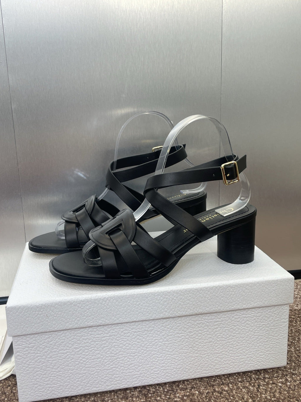 DIOR D-CLUB HIGH HEEL SLIDE 25S 55MM IN BLACK CALFSKIN